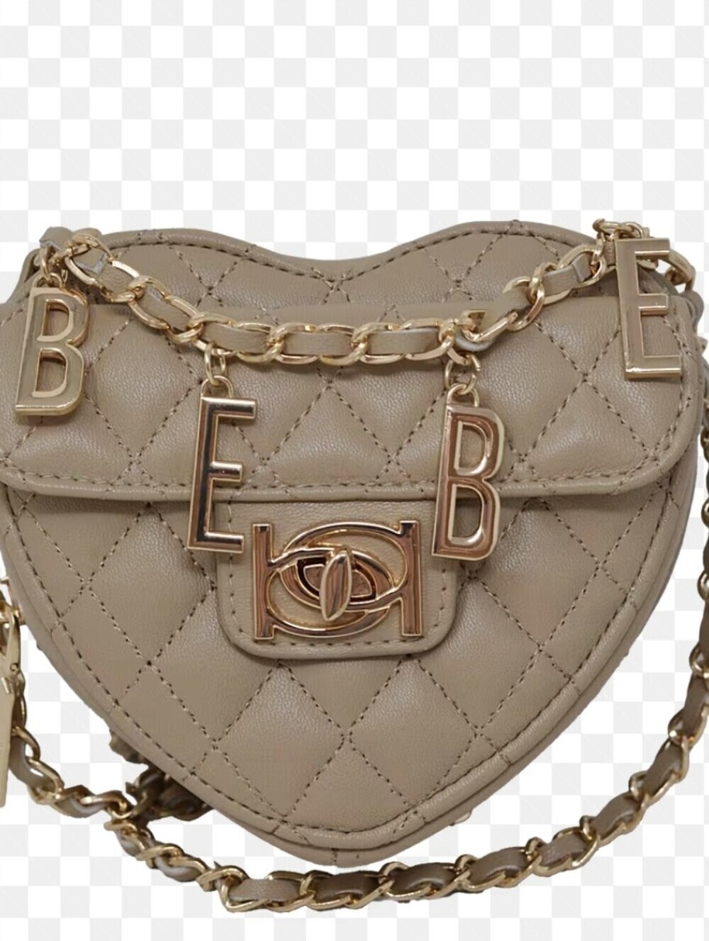 Bebe Quilted Heart Crossbody Bag Gold Hardware New